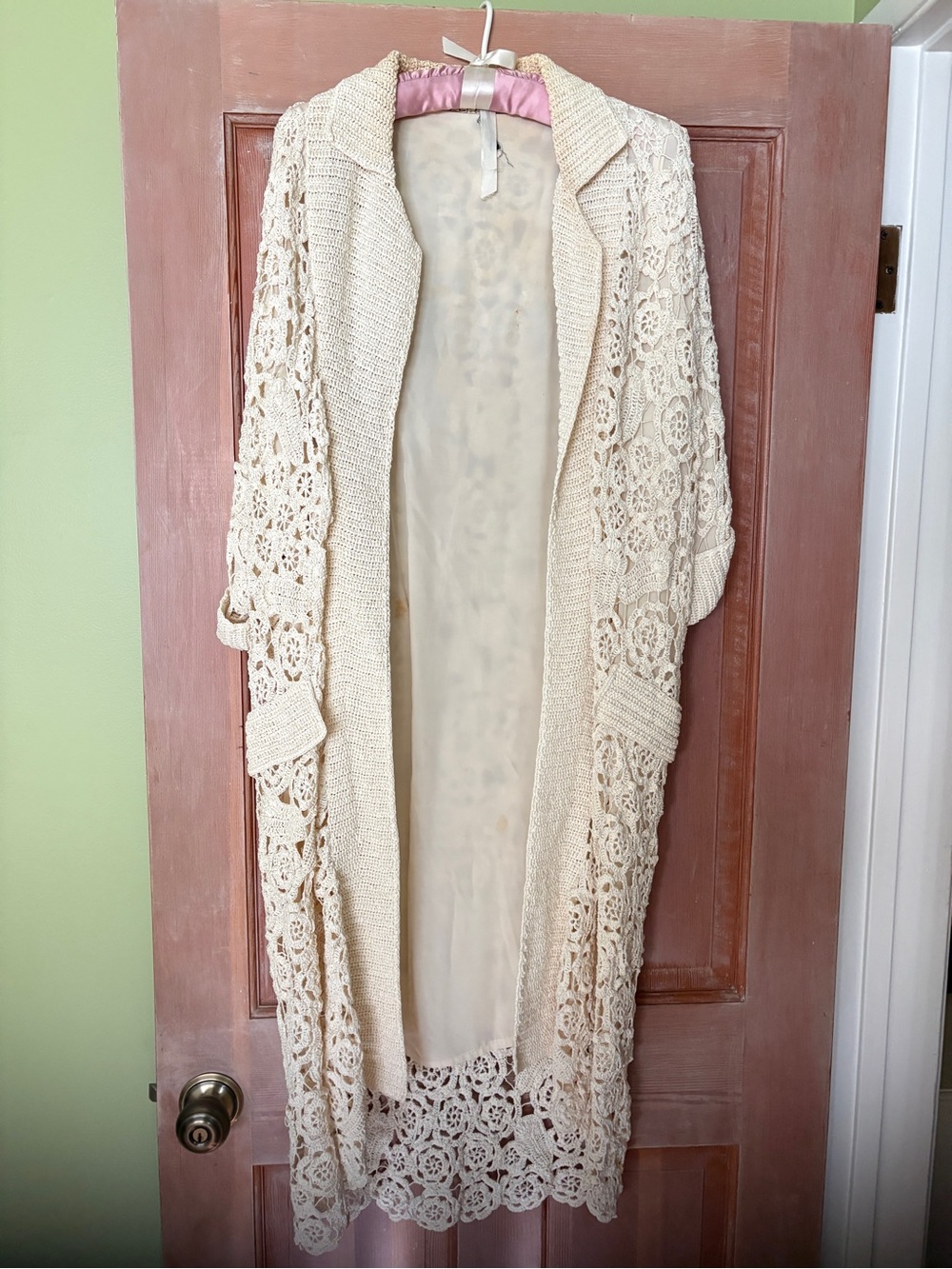 Vintage Crochet Ribbonette Long Duster - Cream 1950s